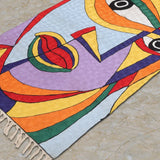Prism Gaze – Chain Stitch Embroidery Cotton Rug in Sky Blue/Yellow