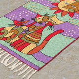 Garden Guardians – Chain Stitch Embroidery Cotton Rug in Pistachio Green/Purple