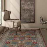 Saharina - Hand Knotted Silk Rug  in  Red/Cream
