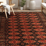 Bayat - Hand Knotted Wool Rug In Navy Blue /Brick Red