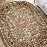 Shan-e-Chakra - Hand Knotted Silk Rug In Cream/Mushroom Brown