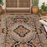 Nayvora - Chain Stitch Embroidery Wool Rug In Navy Blue/Brown
