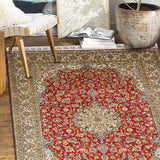 Shokh-e-Farhang - Hand Knotted Silk Rug In Red/Cream