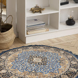 Firoozeh - Hand Knotted Wool Rug In Turkish Blue/Mushroom Brown