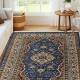 Soraya - Hand Knotted Wool Rug in Turkish Blue/ Ivory