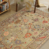 Turq-e-Gul - Hand Knotted Wool Rug In Pastel Green/Rust