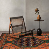 Tazvora - Chain Stitch Embroidery Wool Rug In Orange/Green