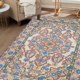 Jahanara - Chain Stitch Embroidery Cotton Rug In Cream/Sand Brown