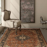 Zahiraa - Hand Knotted Wool Rug in Brown/Navy blue