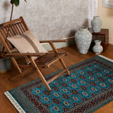 Rang-e-Turkman - Hand Knotted Wool Rug In Turquoise Blue/Red