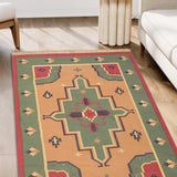 Jada - Hand woven Cotton Rug in Olive Green/Red