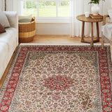 Narges - Hand Knotted Wool Rug in Cream/Red
