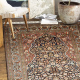 Barqash - Hand Knotted Silk Rug In Antique Blue/Burnt Orange
