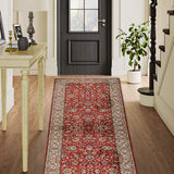 Ruhani - Hand Knotted Silk Rug in Crimson Red/ Cream