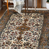 Naqsh-e-Gul -Hand Knotted Silk Rug In  Cream/Light Orange