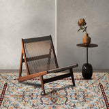 Ravellaa - Chain Stitch Embroidery Cotton Rug in Cream/Blue