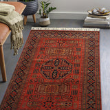 Nazanin Heriz - Hand Knotted Wool Rug In Rust Orange /Black