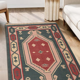 Selma - Hand Woven Cotton Rug in  Green/Maroon