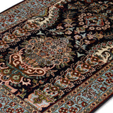 Hayat - Hand Knotted Silk Rug In Navy Blue/Cream
