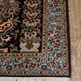 Hayat - Hand Knotted Silk Rug In Navy Blue/Cream