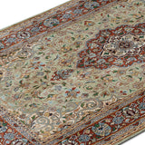 Roshd - Hand Knotted Silk Rug In Light Green/Rust