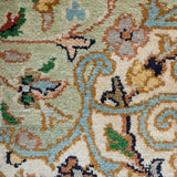 Roshd - Hand Knotted Silk Rug In Light Green/Rust