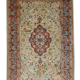 Roshd - Hand Knotted Silk Rug In Light Green/Rust