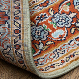 Roshd - Hand Knotted Silk Rug In Light Green/Rust