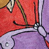 Parwana - Chain Stitch Embroidery Cotton Rug In Bright Red/Lilac
