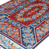 Bahar - Chain Stitch Embroidery Cotton Rug In Brick Red/Blue