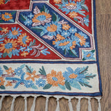 Bahar - Chain Stitch Embroidery Cotton Rug In Brick Red/Blue