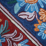 Bahar - Chain Stitch Embroidery Cotton Rug In Brick Red/Blue