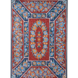 Bahar - Chain Stitch Embroidery Cotton Rug In Brick Red/Blue