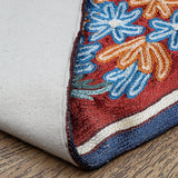 Bahar - Chain Stitch Embroidery Cotton Rug In Brick Red/Blue