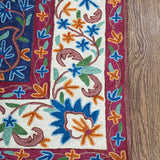 Sangria - Chain Stitch Embroidery Cotton Rug In Cream/Sangria