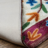 Sangria - Chain Stitch Embroidery Cotton Rug In Cream/Sangria