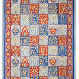 Zarrin - Chain Stitch Embroidery Cotton Rug In Brick Red/Blue
