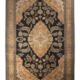 Shahanai - Hand Knotted Silk Rug In Navy Blue/Gold