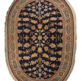 Roshni - Hand Knotted Silk Rug in Navy Blue/Cream