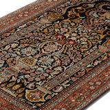 Rayat-e-Gol - Hand Knotted Silk Rug In Navy Blue/Orange