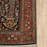 Rayat-e-Gol - Hand Knotted Silk Rug In Navy Blue/Orange