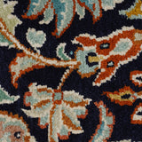 Rayat-e-Gol - Hand Knotted Silk Rug In Navy Blue/Orange