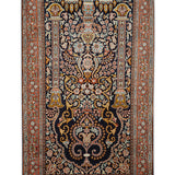 Rayat-e-Gol - Hand Knotted Silk Rug In Navy Blue/Orange