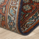 Rayat-e-Gol - Hand Knotted Silk Rug In Navy Blue/Orange