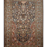 Barqash - Hand Knotted Silk Rug In Antique Blue/Burnt Orange