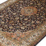 Tarannum - Hand Knotted Silk Rug In Navy Blue/Peach