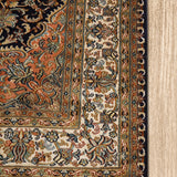 Tarannum - Hand Knotted Silk Rug In Navy Blue/Peach