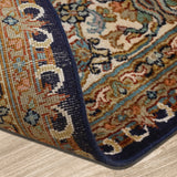 Tarannum - Hand Knotted Silk Rug In Navy Blue/Peach