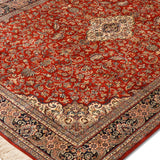 Rumana Safar - Hand Knotted Silk Rug In Crimson Red/Cream