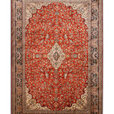 Rumana Safar - Hand Knotted Silk Rug In Crimson Red/Cream